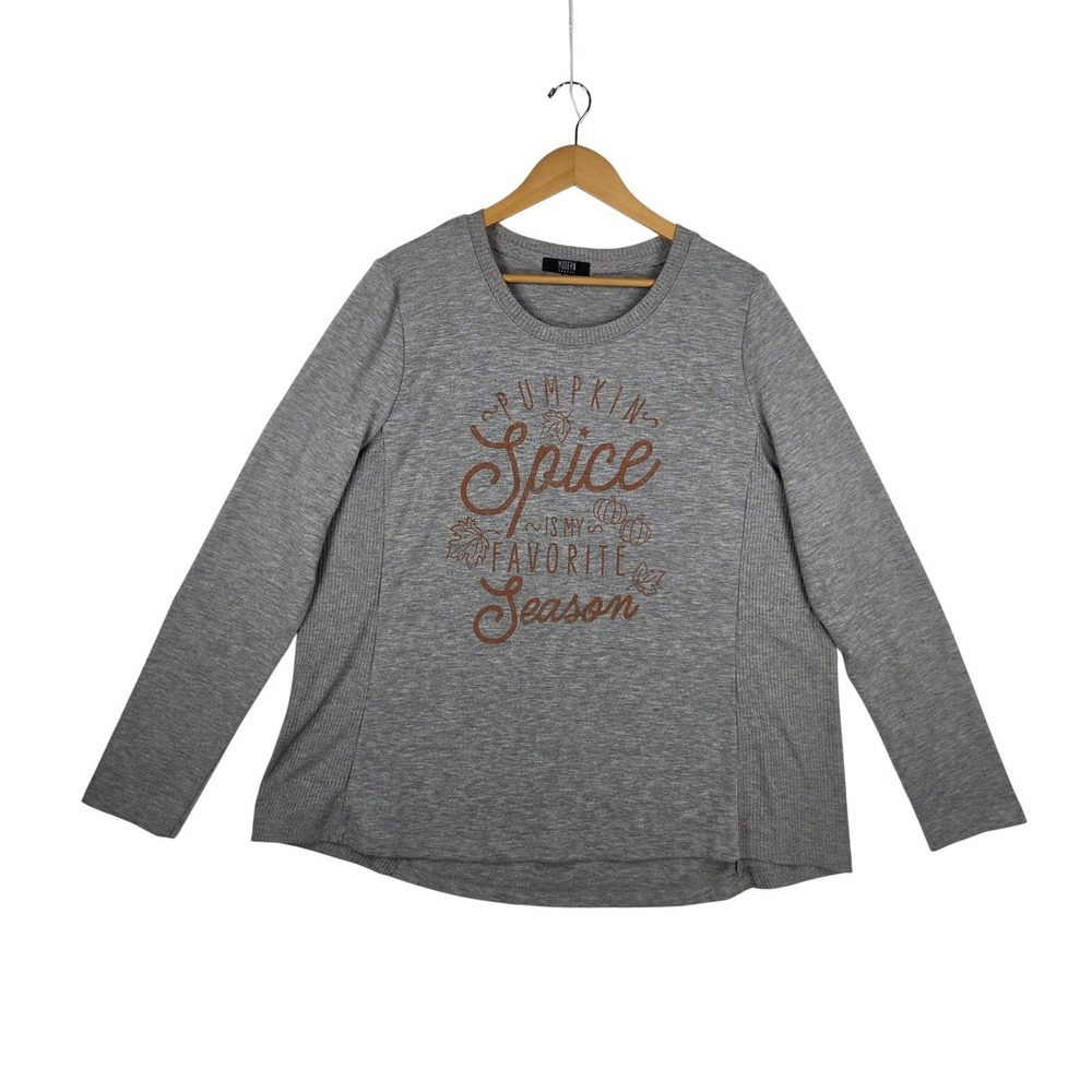 Modern Canvas Pumpkin Spice Favorite Season Gray Long Sleeve Top XXL Womens